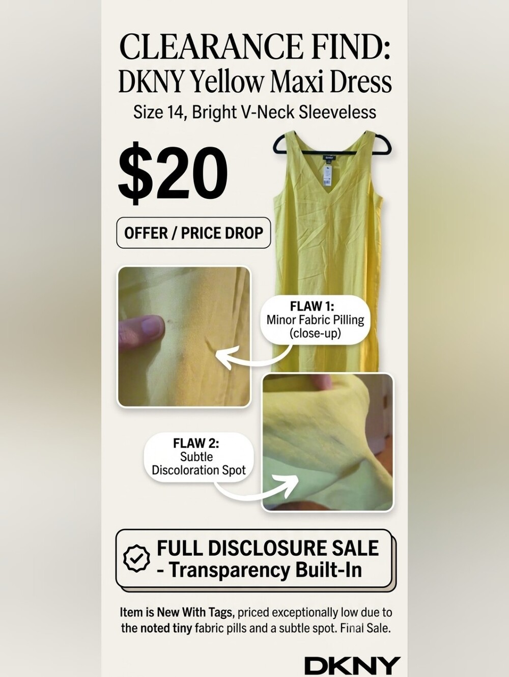 DKNY Bright Yellow V-Neck Sleeveless Maxi Dress